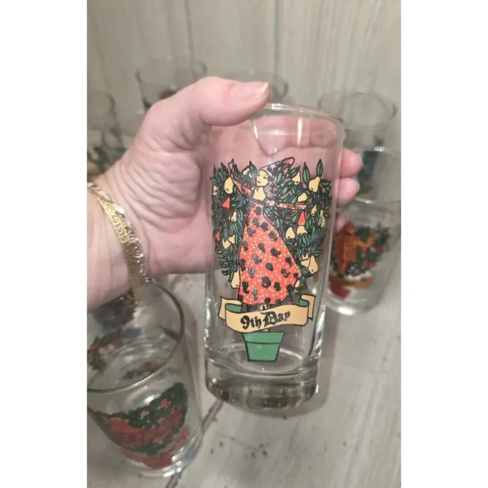 Vtg Indiana Glass 12 Days Of Christmas Glasses 12oz With Box Barware Holiday